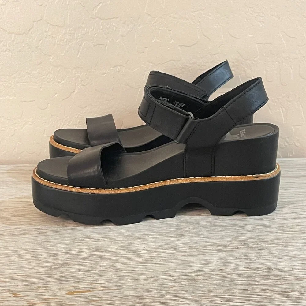 NEW Sorel Joanie IV Black Platform Wedge Sandals